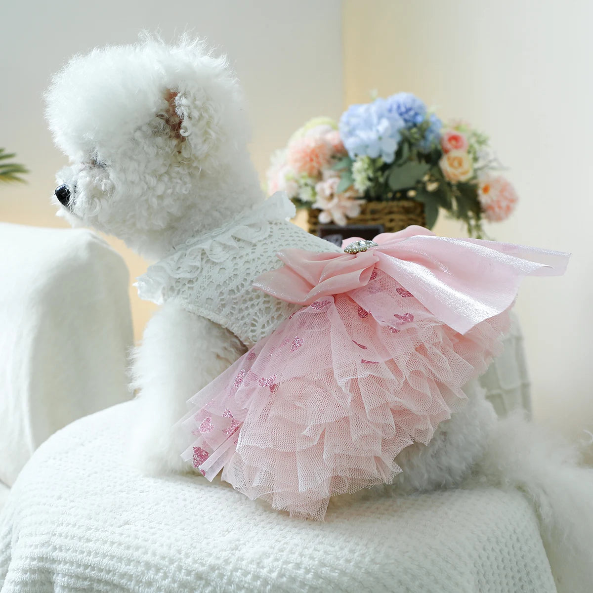 Pink Heart Puff Skirt Princess Dress for Dogs