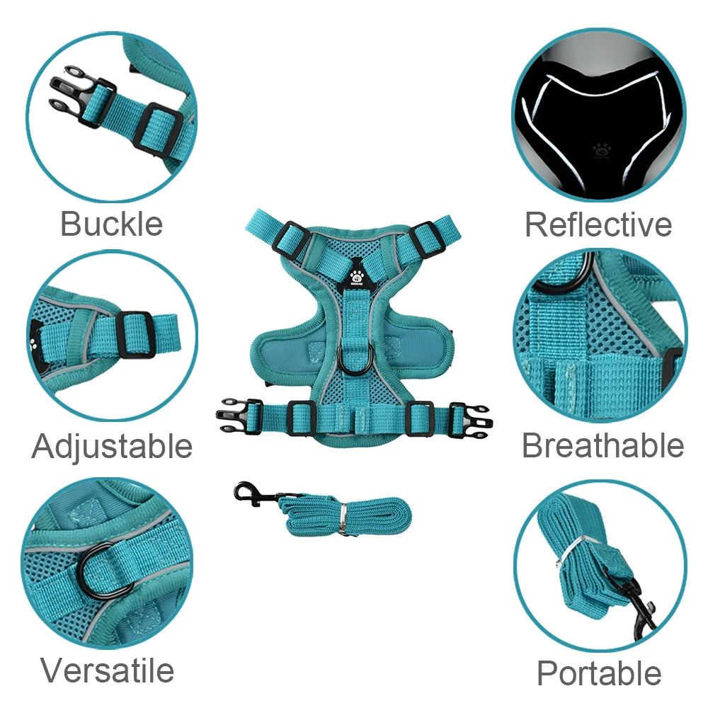 Reflective Escape-Proof Dog & Cat Harness Leash Set – Adjustable Breathable Vest for Small Pets