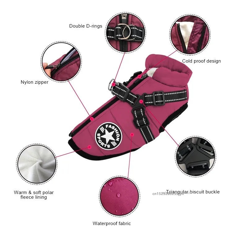 Waterproof Winter Dog Jacket with Built-In Harness – Warm Padded Coat for Small & Medium Dogs