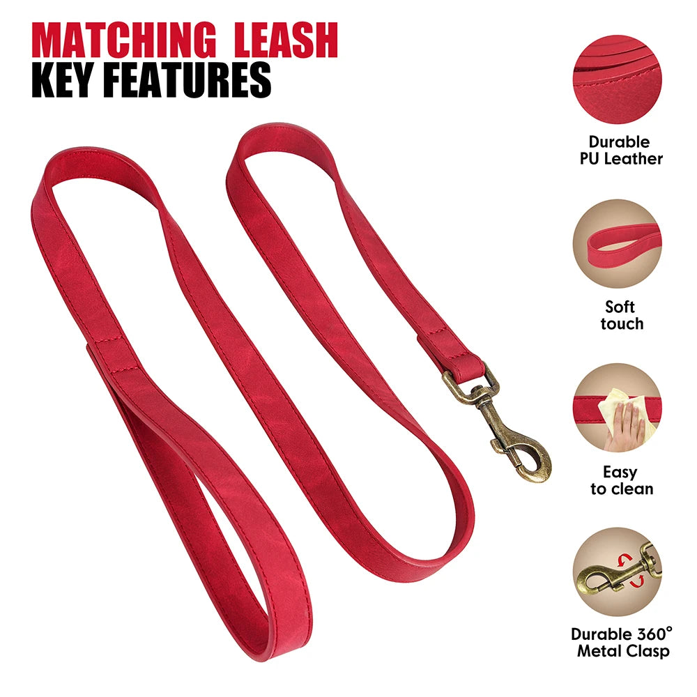 PU Leather Dog Collar & Leash Set – Adjustable, Durable & Soft for Small to Large Dogs