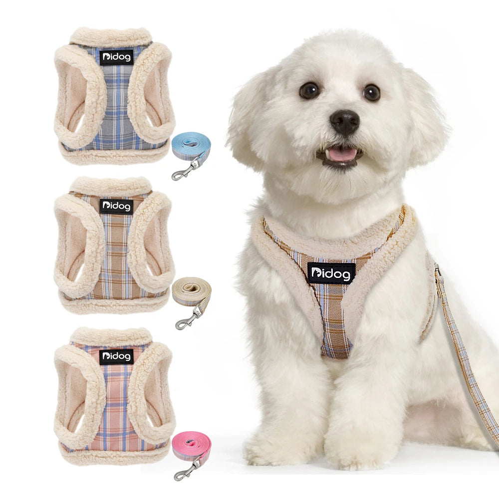 Warm Winter Dog Harness & Leash Set – Soft Fleece Padded Vest for Small Dogs