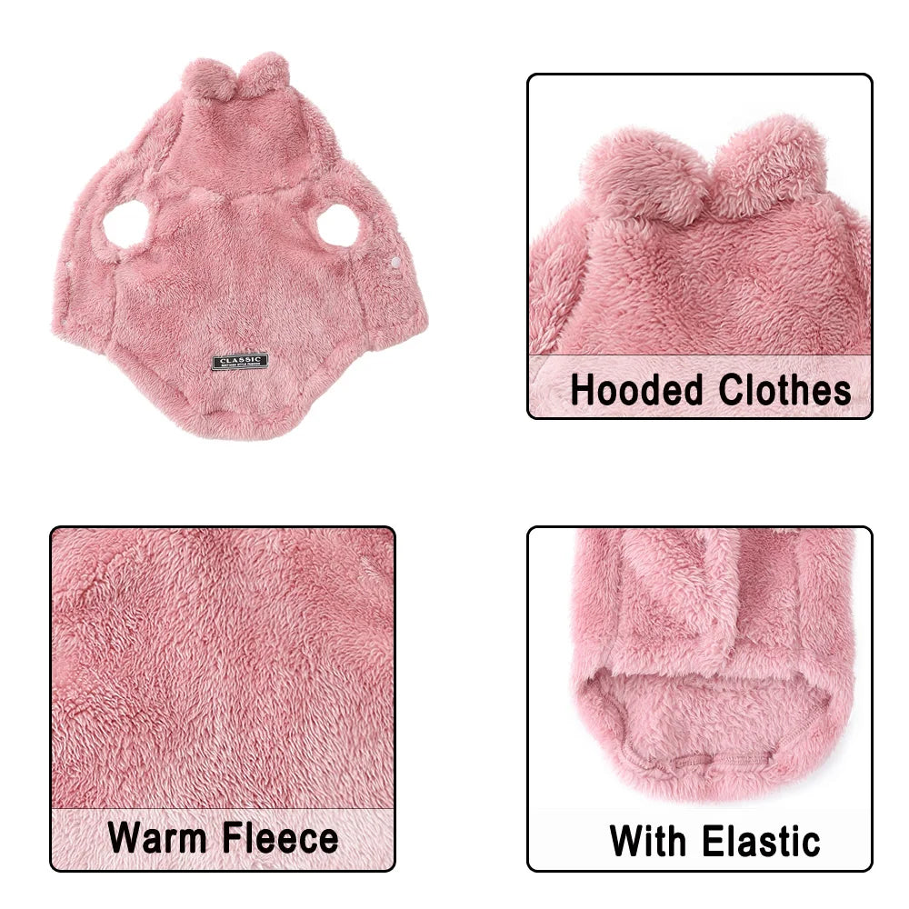 Hooded Fleece Cat & Dog Jacket with Rabbit Ears – Warm Winter Coat for Small Pets