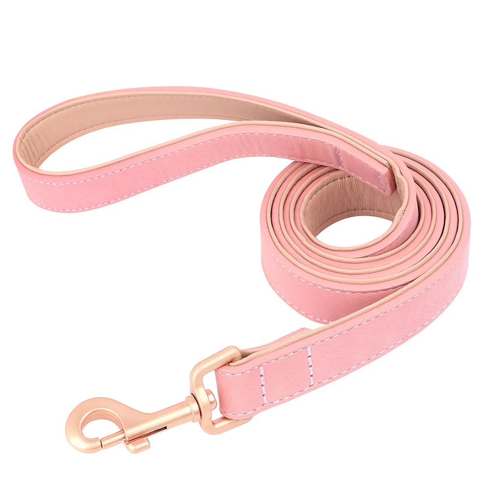 Personalized PU Leather Dog Collar & Leash Set – Free Custom ID Nameplate