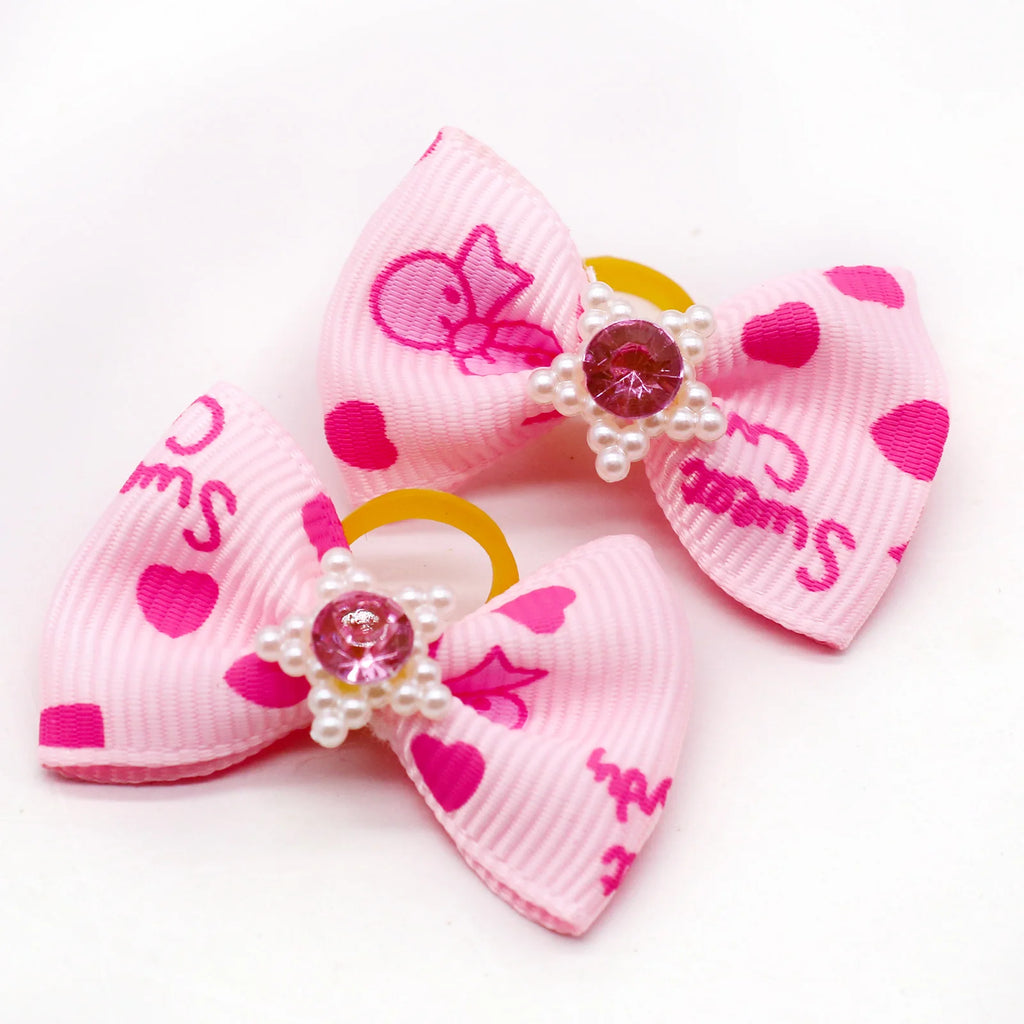 20-Pack Pet Hair Bows with Diamond & Pearl – Grooming Accessories for Dogs & Cats
