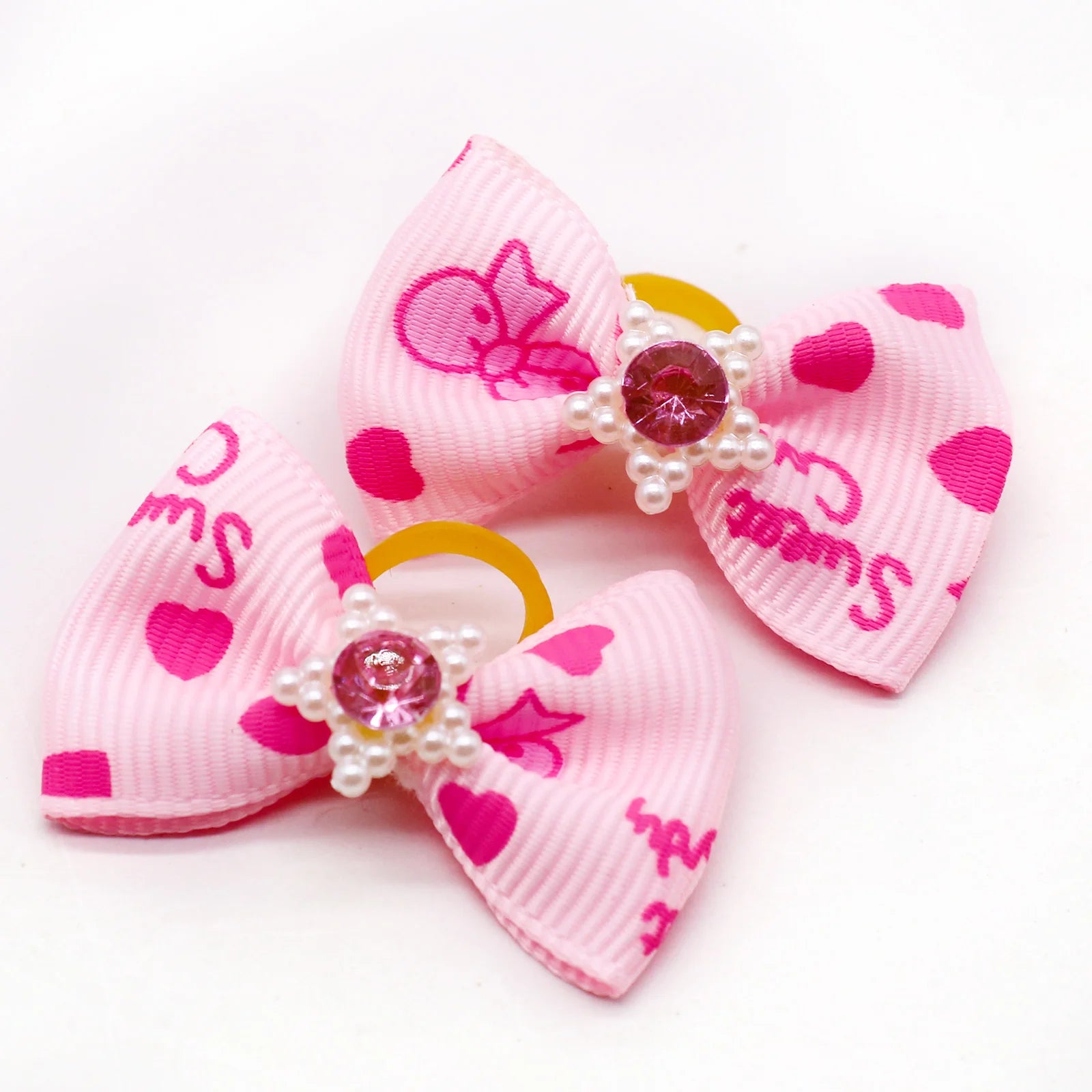 20-Pack Pet Hair Bows with Diamond & Pearl – Grooming Accessories for Dogs & Cats