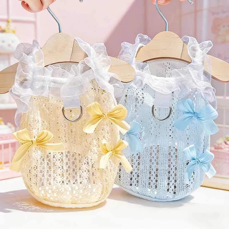 Princess Mesh Dog Vest with Bow & Lace – Summer Sling Dress for Small Dogs & Cats