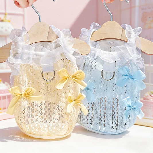 Princess Mesh Dog Vest with Bow & Lace – Summer Sling Dress for Small Dogs & Cats