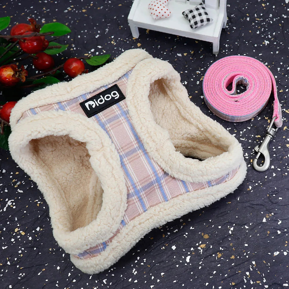 Warm Winter Dog Harness & Leash Set – Soft Fleece Padded Vest for Small Dogs
