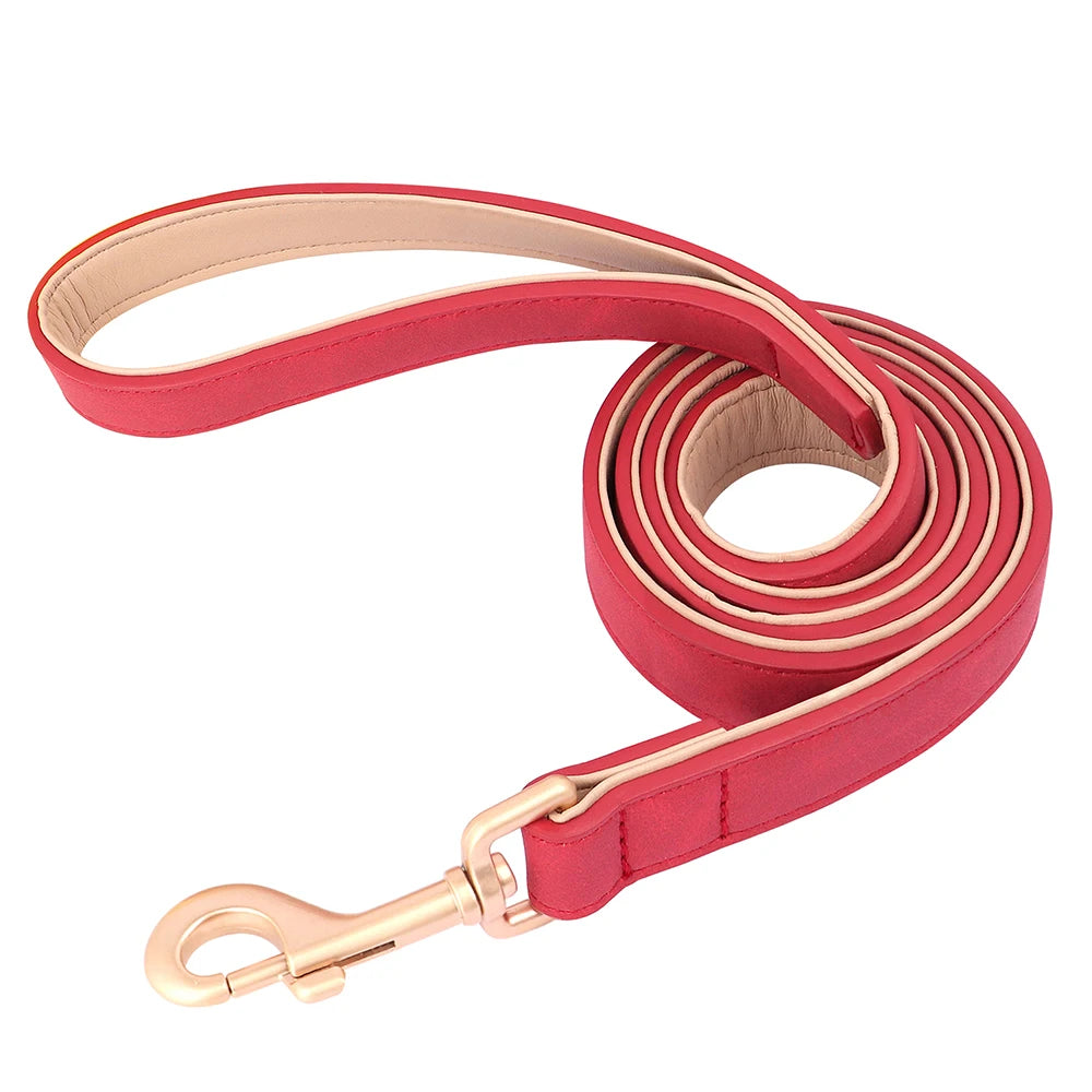 Personalized PU Leather Dog Collar & Leash Set – Free Custom ID Nameplate