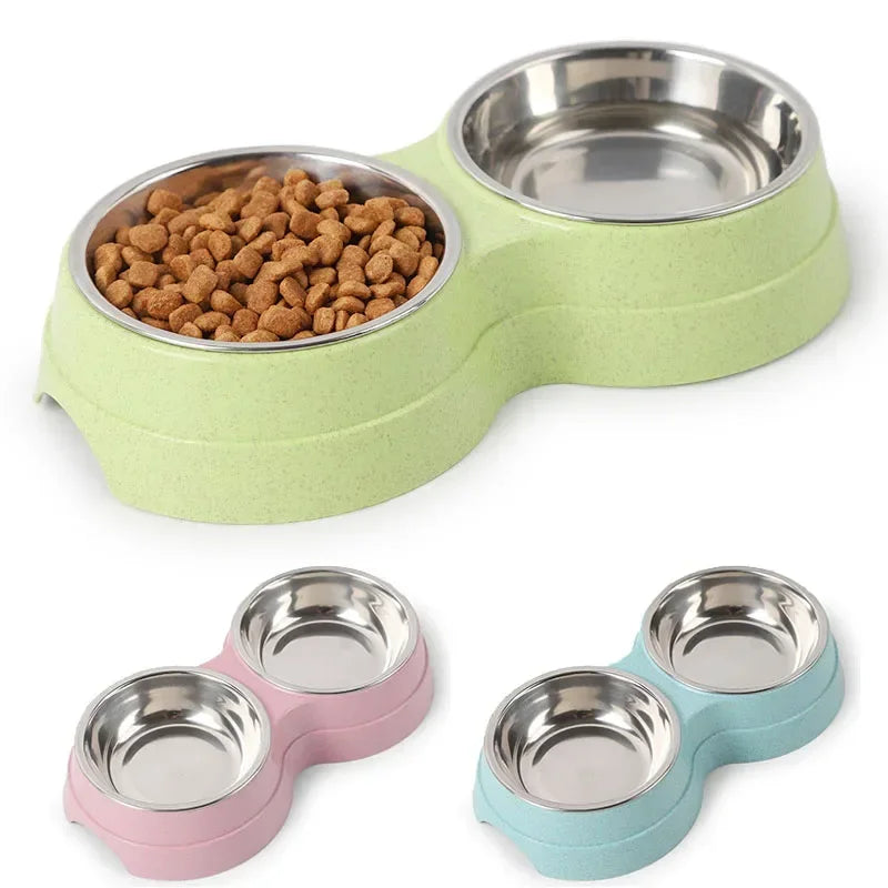 Stainless Steel Double Pet Bowl Set – Food & Water Feeder for Dogs & Cats