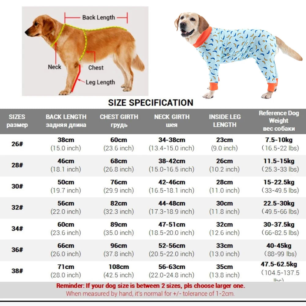 Banana Print Cotton Dog Pajamas for Medium & Large Dogs