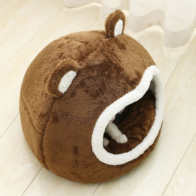 Plush Cave Pet Bed – Cozy Tent Lounger for Cats & Small Dogs