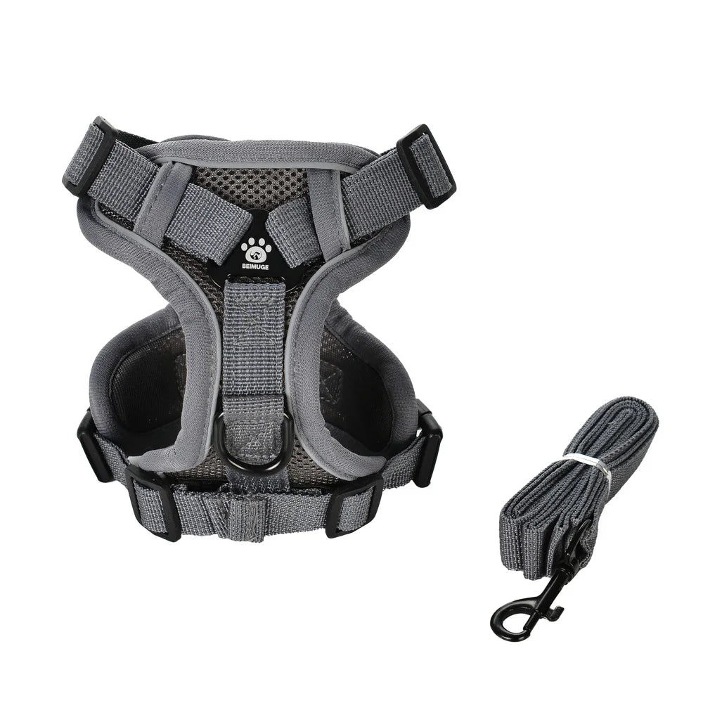 Reflective Adjustable Dog & Cat Harness Leash Set – Breathable Nylon Vest for Hiking & Walking