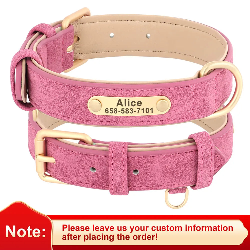 Personalized PU Leather Dog Collar & Leash Set – Free Custom ID Nameplate