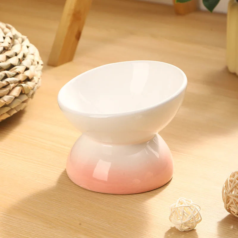 Tilted Ceramic Elevated Cat Bowl – Dishwasher & Microwave Safe Pet Feeder