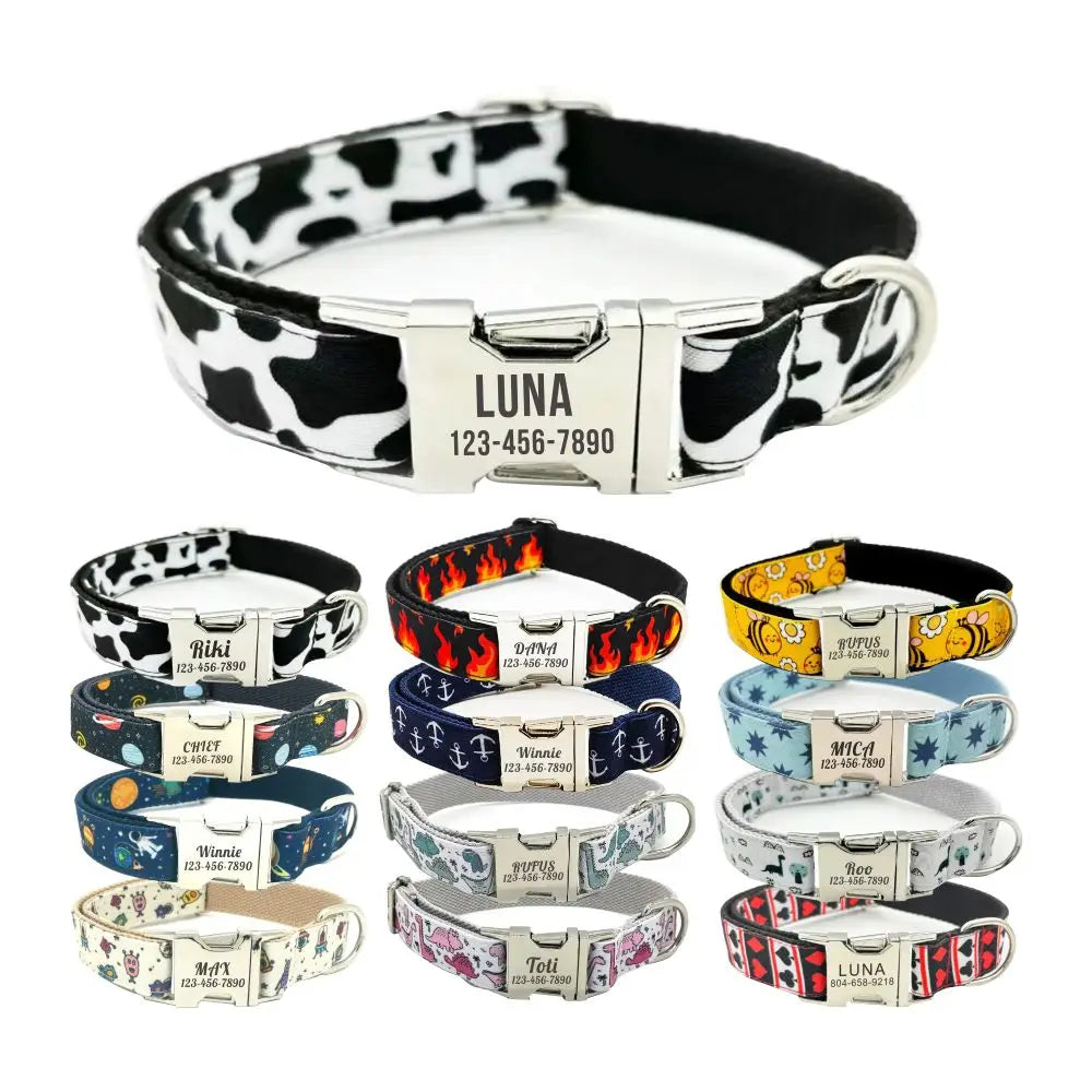 Free Engraving Personalized Dog Collar & Matching Leash – Custom ID Name Tag