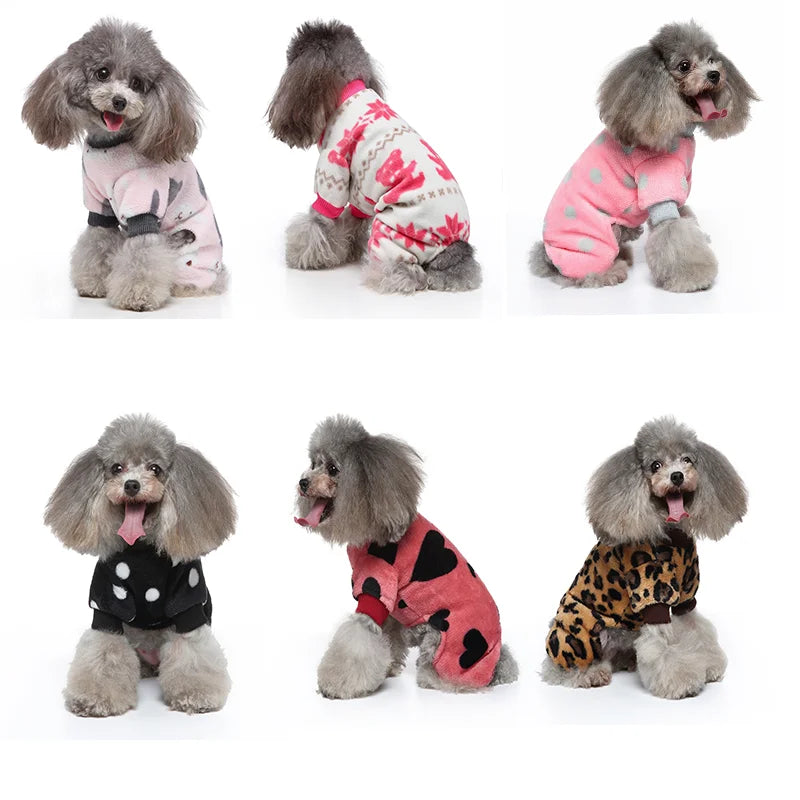 Cozy Printed Winter Dog Pajamas for Small Dogs