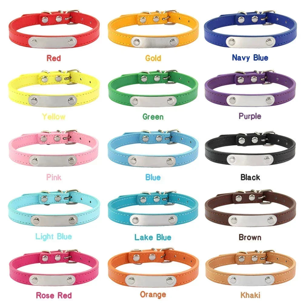 Personalized PU Leather Dog Collar – Custom Name ID Tag for Small to Large Dogs