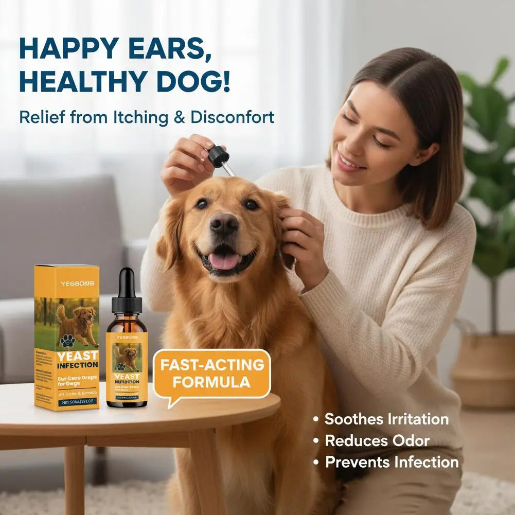 Pet Ear Cleaner Drops – Anti-Fungal, Anti-Bacterial Itch Relief & Wax Remover for Dogs & Cats (60ml)