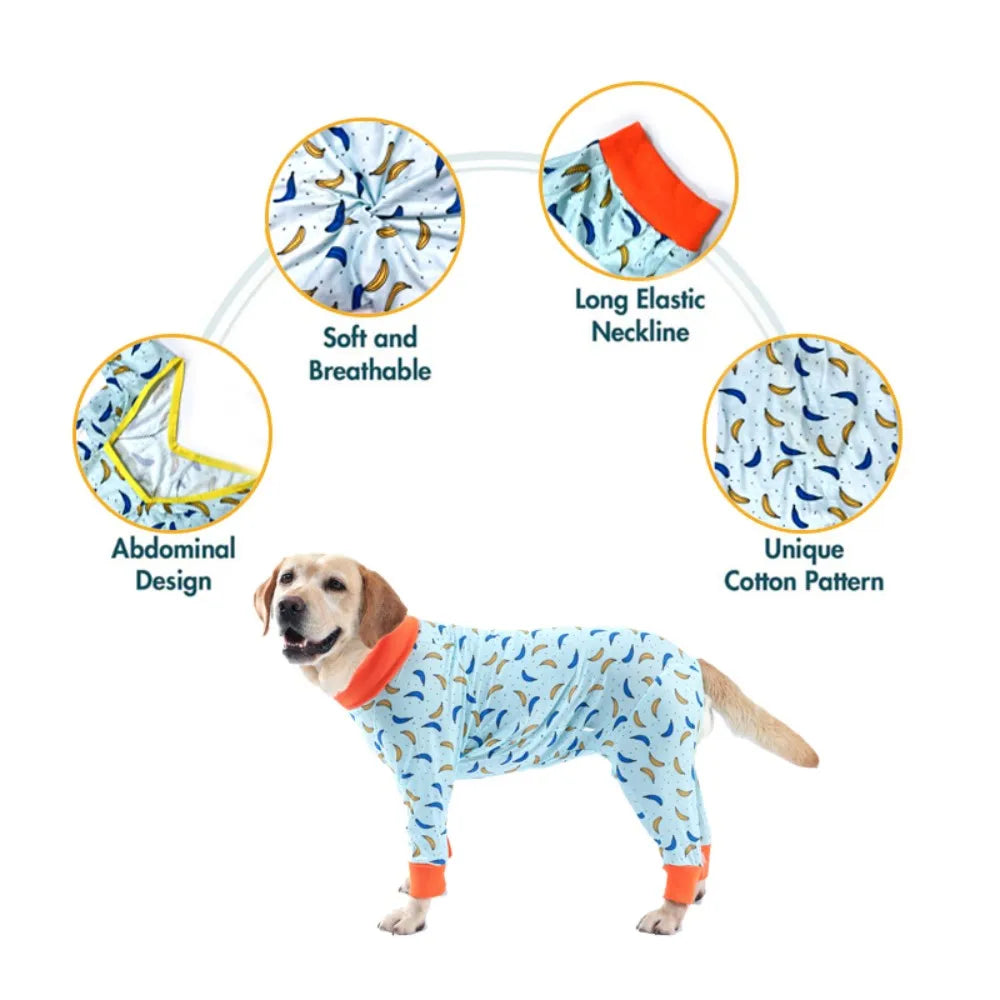 Banana Print Cotton Dog Pajamas for Medium & Large Dogs