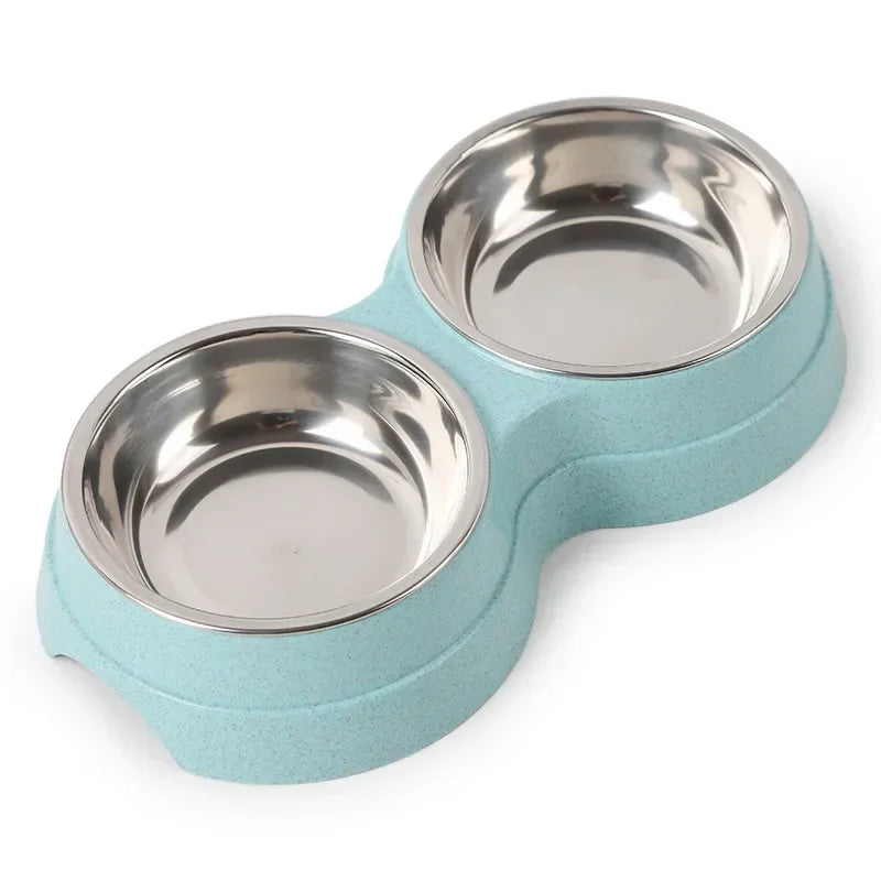 Stainless Steel Double Pet Bowl Set – Food & Water Feeder for Dogs & Cats