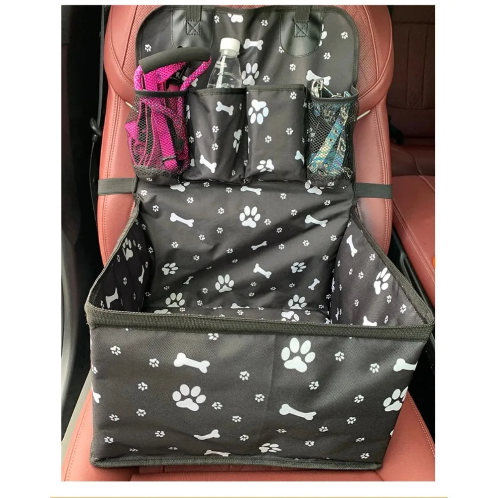 Foldable Dog Car Seat Basket with Storage Pockets – Small to Medium Dogs