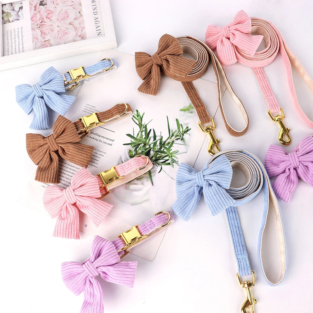 Cute Bowknot Dog Collar & Leash Set – Soft Velvet Walking Lead for Small & Medium Dogs
