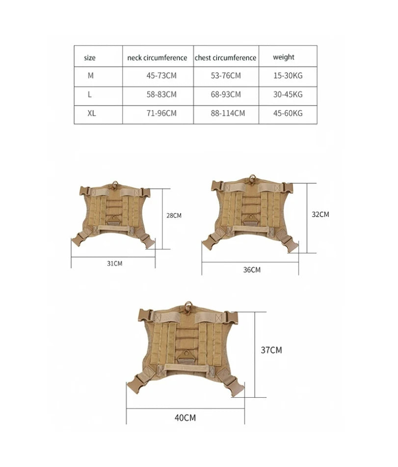 Tactical Military Dog Harness – Padded Quick-Release Vest for Small, Medium & Large Dogs