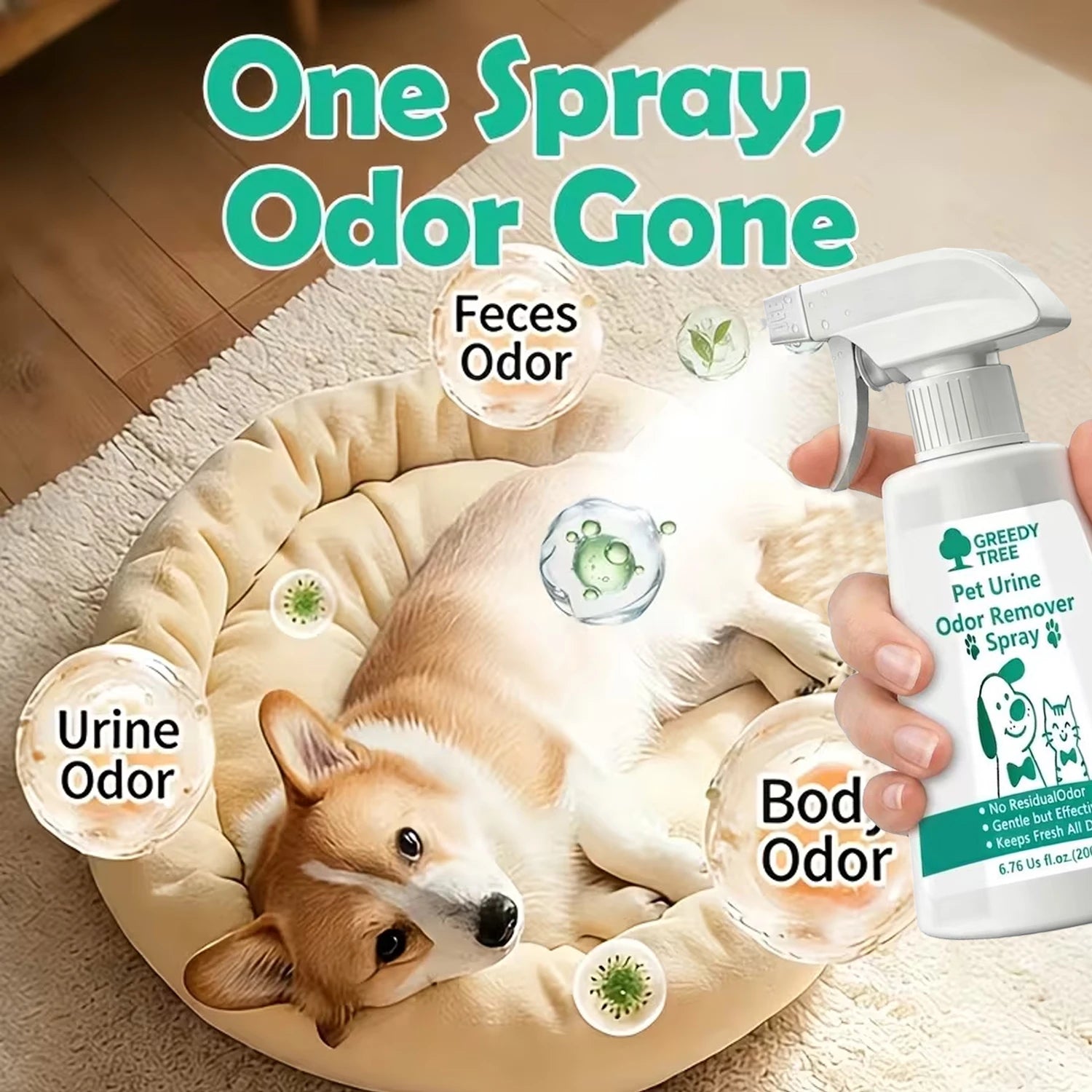 Pet Urine Odor Remover Spray – No-Residue All-Day Fresh Deodorizer for Dogs & Cats (200ml)