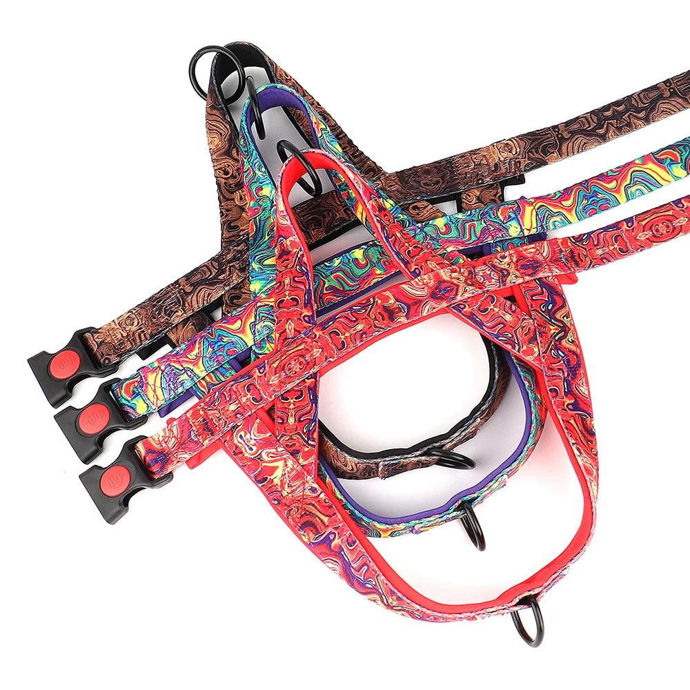 Colorful guitar straps with patterned design on a white background