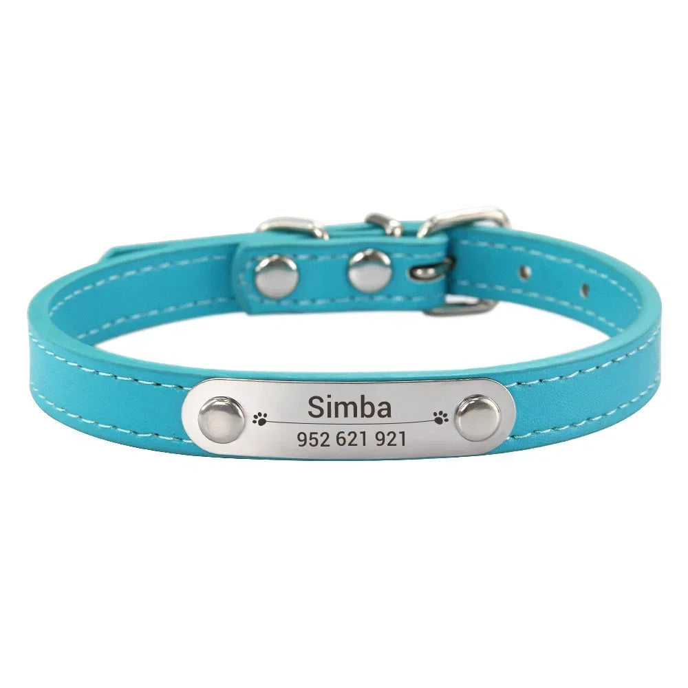 Personalized PU Leather Dog Collar – Custom Name ID Tag for Small to Large Dogs