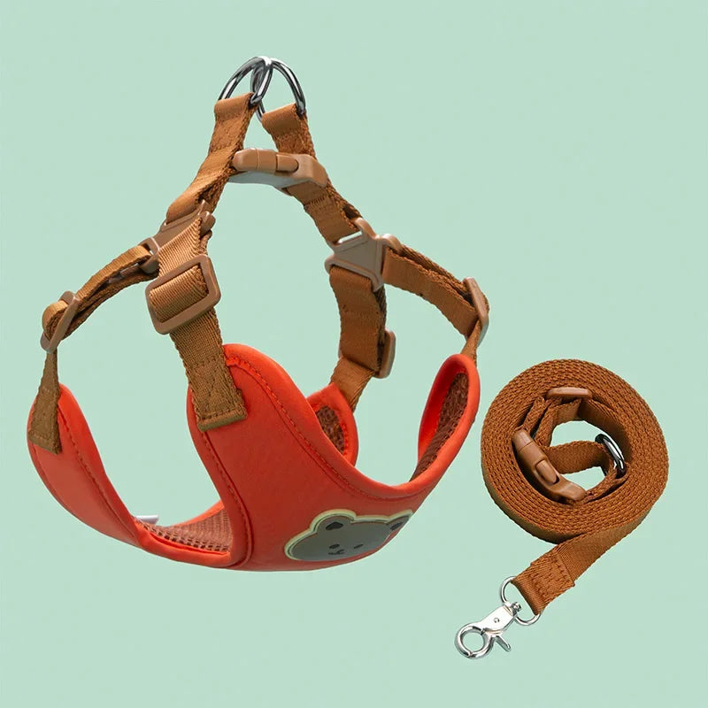 Cute Bear Pattern Dog Harness & Leash Set – Breathable Adjustable Vest for Small Dogs
