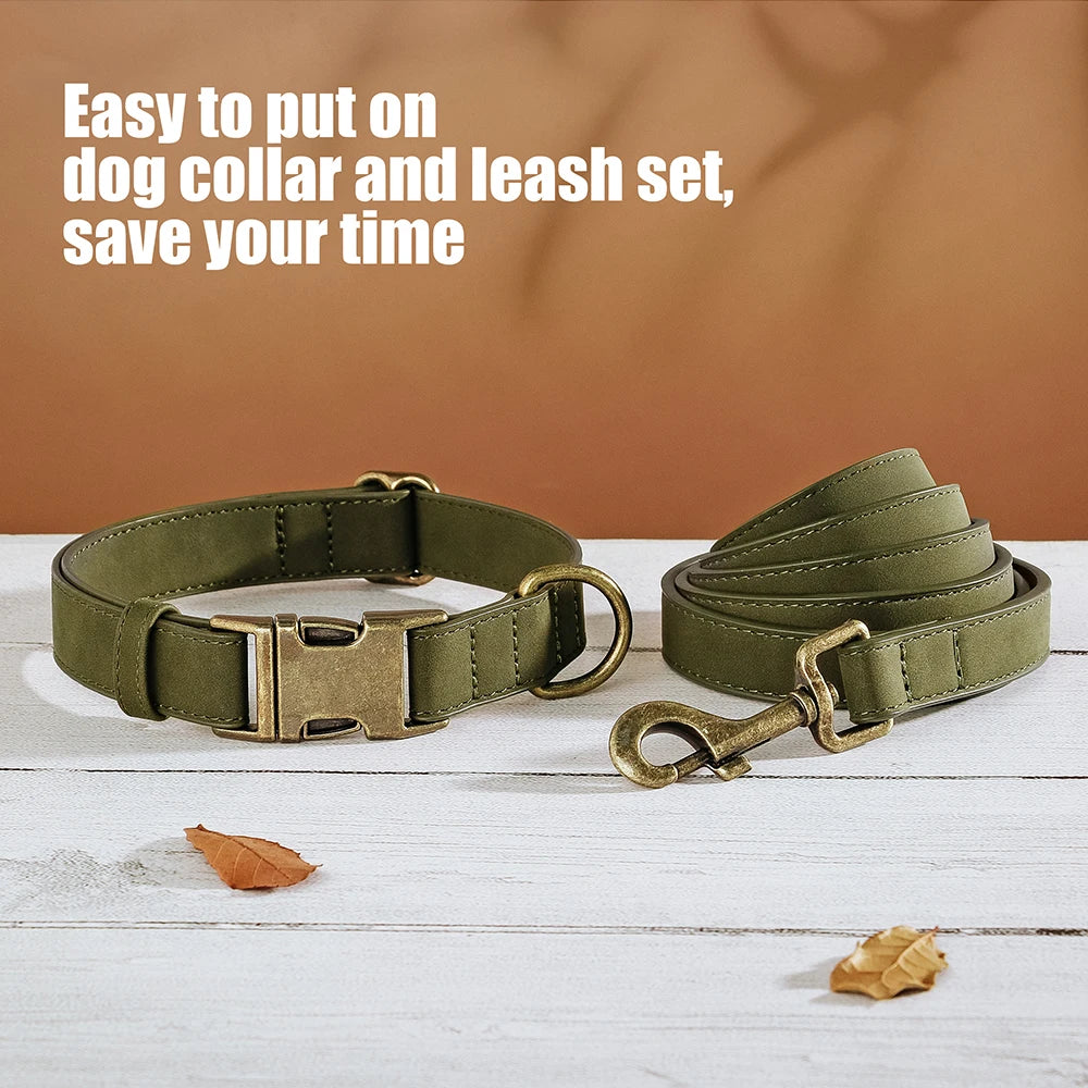 PU Leather Dog Collar & Leash Set – Adjustable, Durable & Soft for Small to Large Dogs
