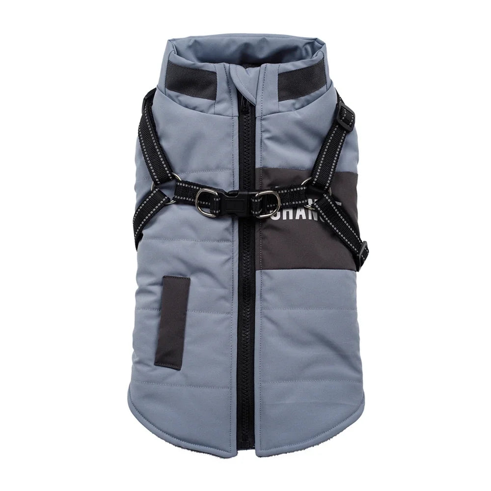 Windproof Hooded Dog Coat with Double-D Leash Ring – Warm Vest-Style Jacket for Dogs