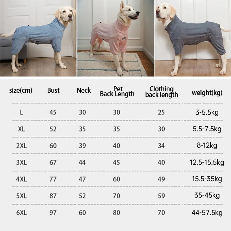 High-Collar Stretch Dog Pajamas for Large Dogs