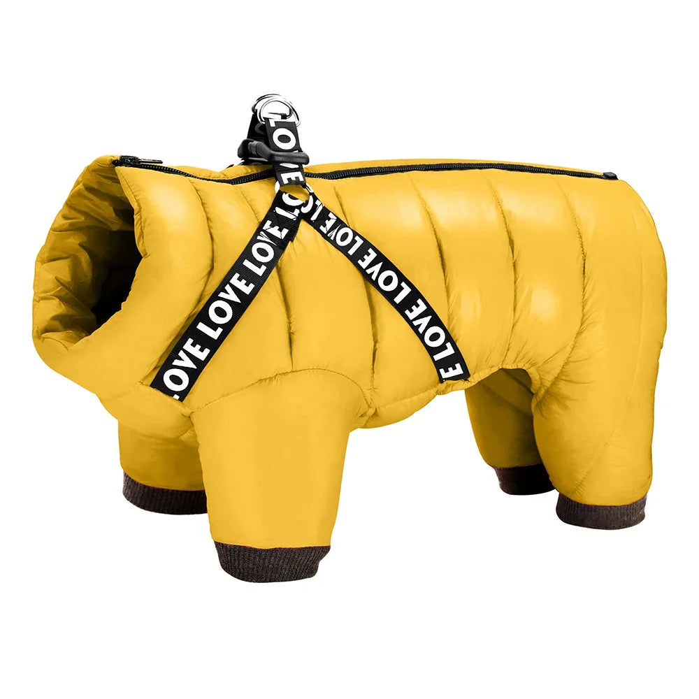Waterproof Winter Dog Jacket with Harness – Warm Hoodie Coat for Small & Medium Dogs