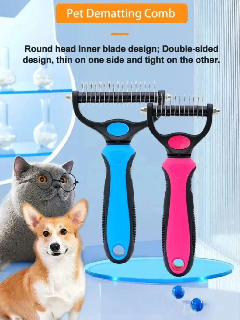 Pet Dematting Comb for Dogs & Cats – Stainless Steel Detangling Brush for Matted Hair