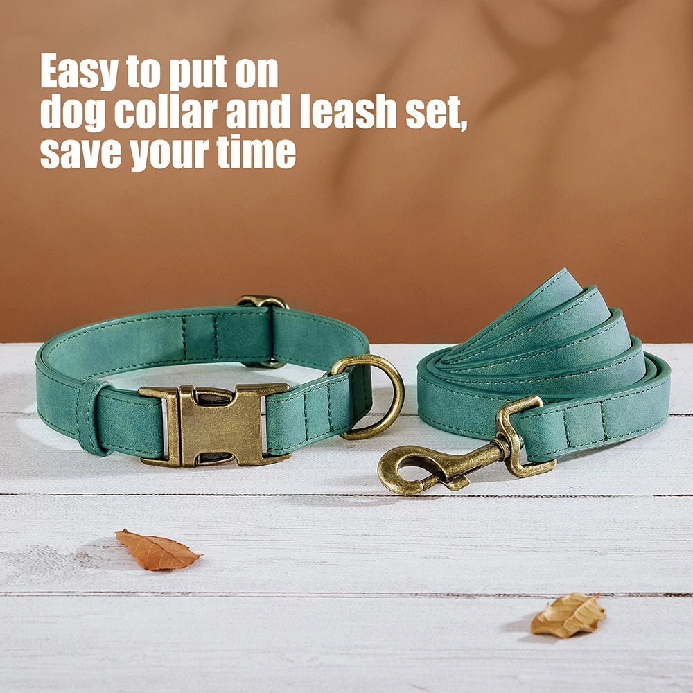 PU Leather Dog Collar & Leash Set – Adjustable, Durable & Soft for Small to Large Dogs