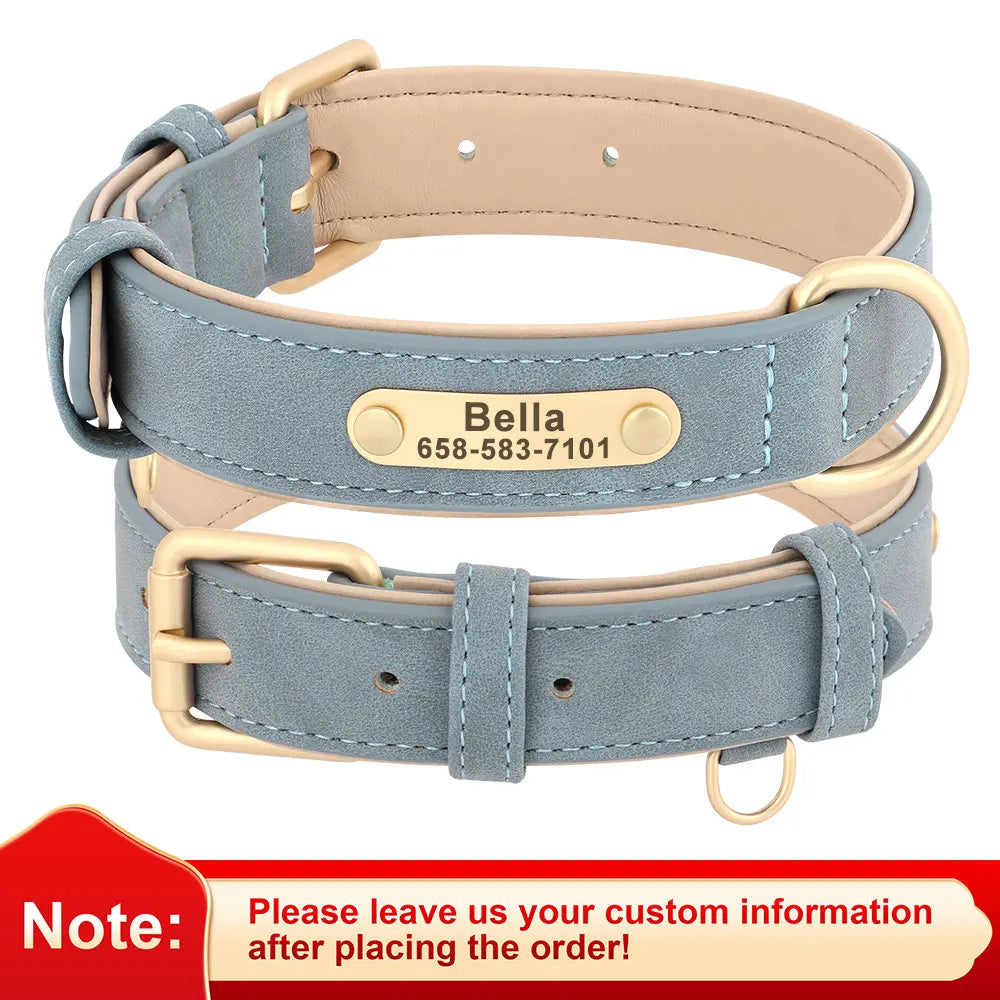 Personalized PU Leather Dog Collar & Leash Set – Free Custom ID Nameplate