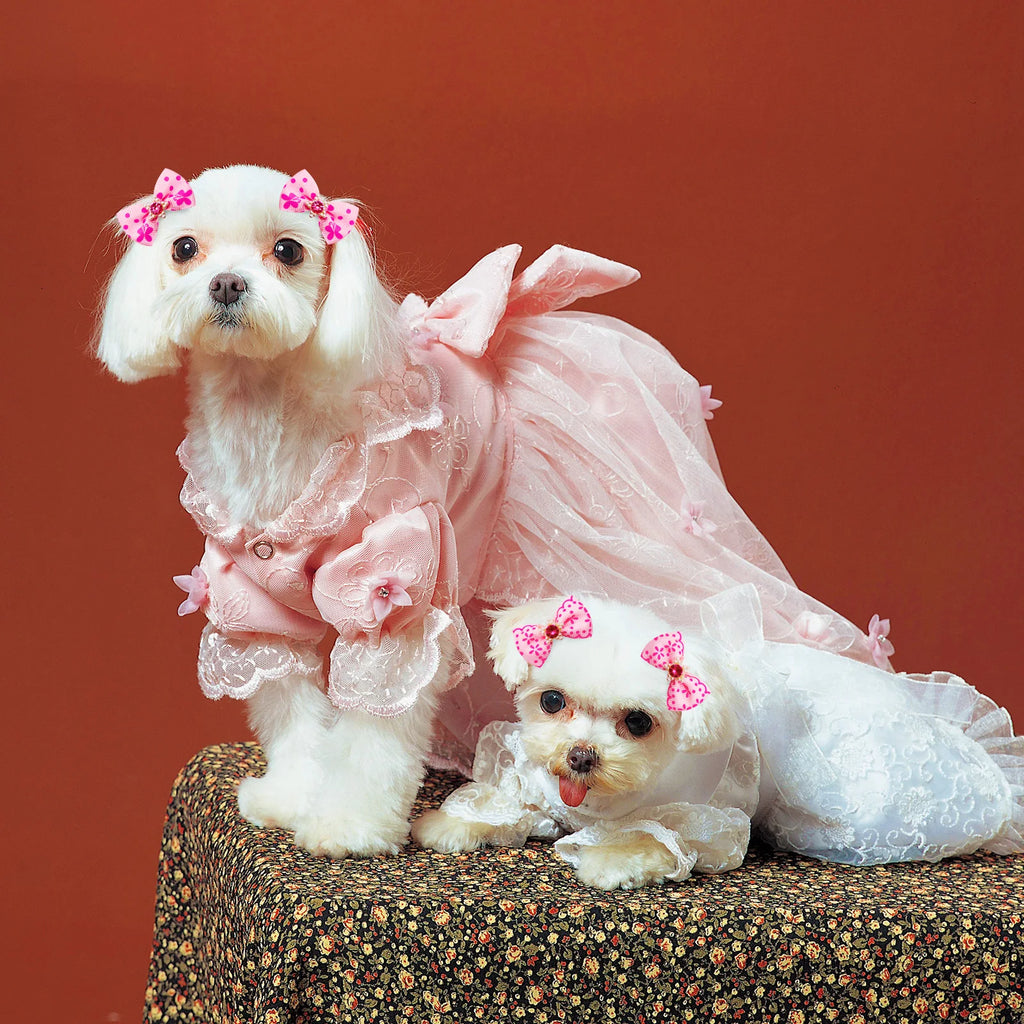 20-Pack Pet Hair Bows with Diamond & Pearl – Grooming Accessories for Dogs & Cats