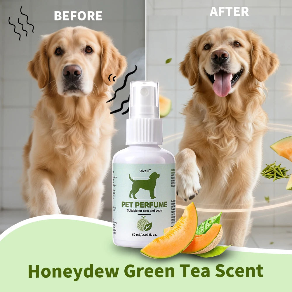 Pet Deodorizing & Fragrance Spray – Long-Lasting Body Odor Eliminator for Dogs & Cats (60ml)