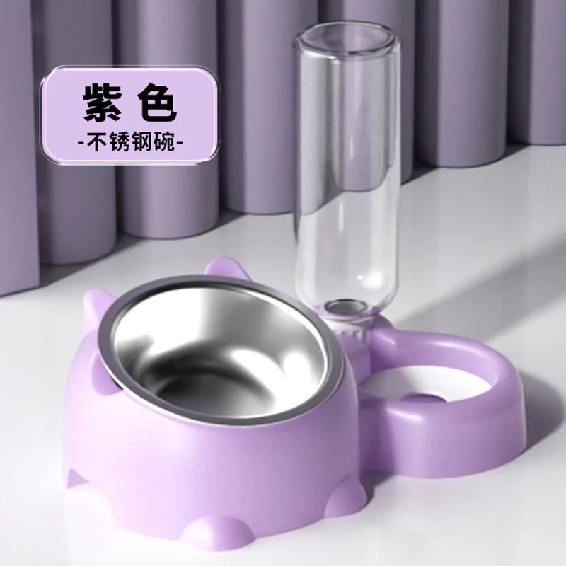 Tilted Pet Bowl Set with Automatic Water Dispenser – No-Spill Food & Water Feeder