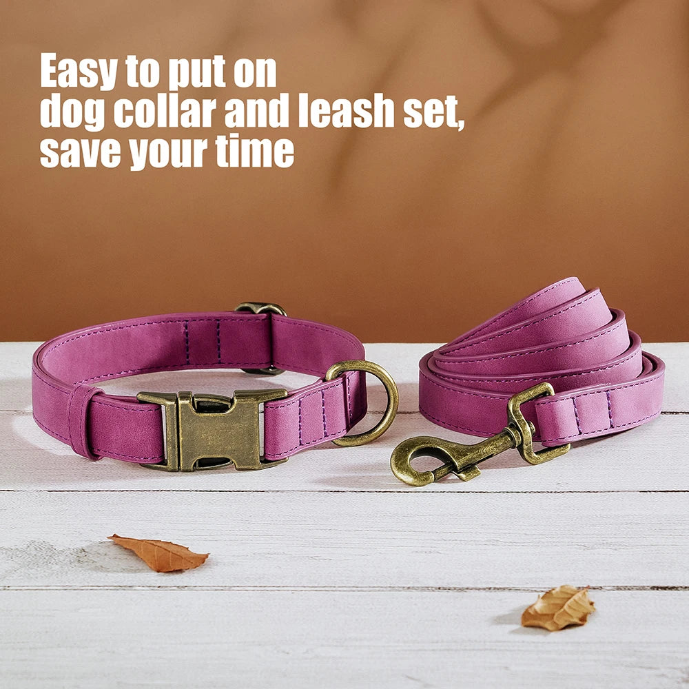 PU Leather Dog Collar & Leash Set – Adjustable, Durable & Soft for Small to Large Dogs