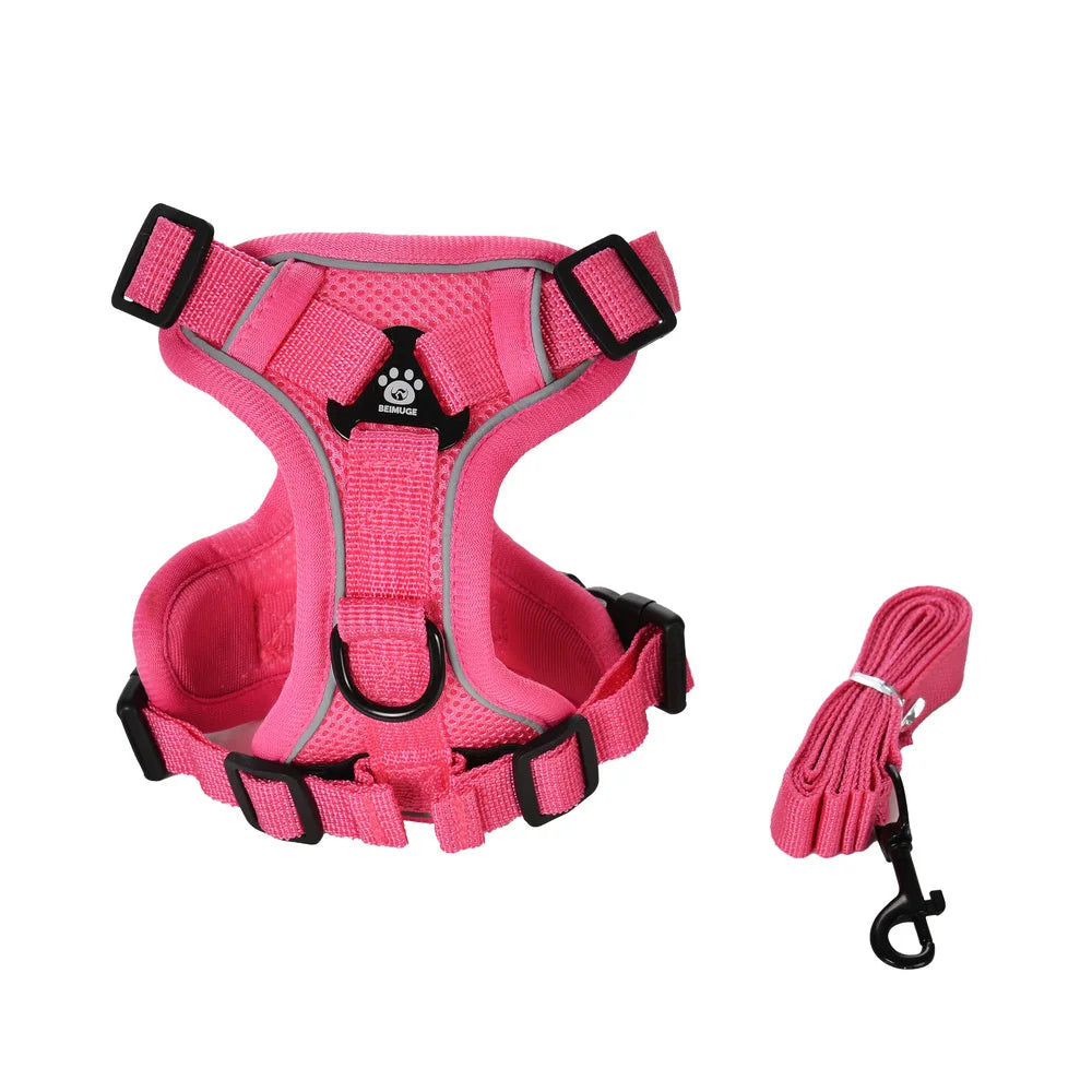 Reflective Adjustable Dog & Cat Harness Leash Set – Breathable Nylon Vest for Hiking & Walking