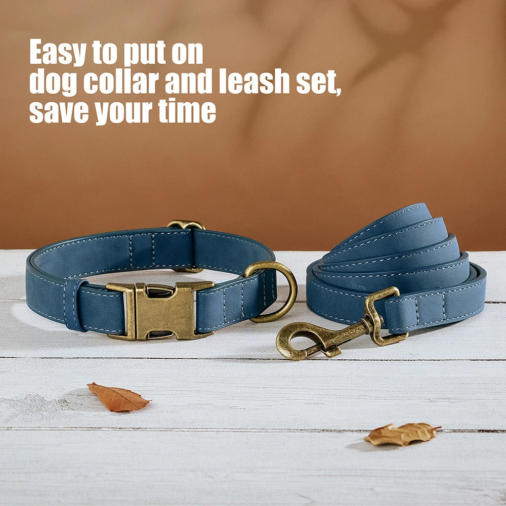 PU Leather Dog Collar & Leash Set – Adjustable, Durable & Soft for Small to Large Dogs