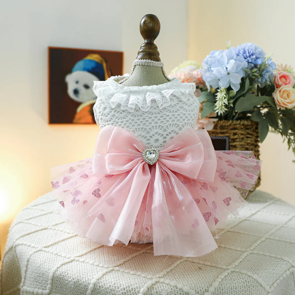 Pink Heart Puff Skirt Princess Dress for Dogs