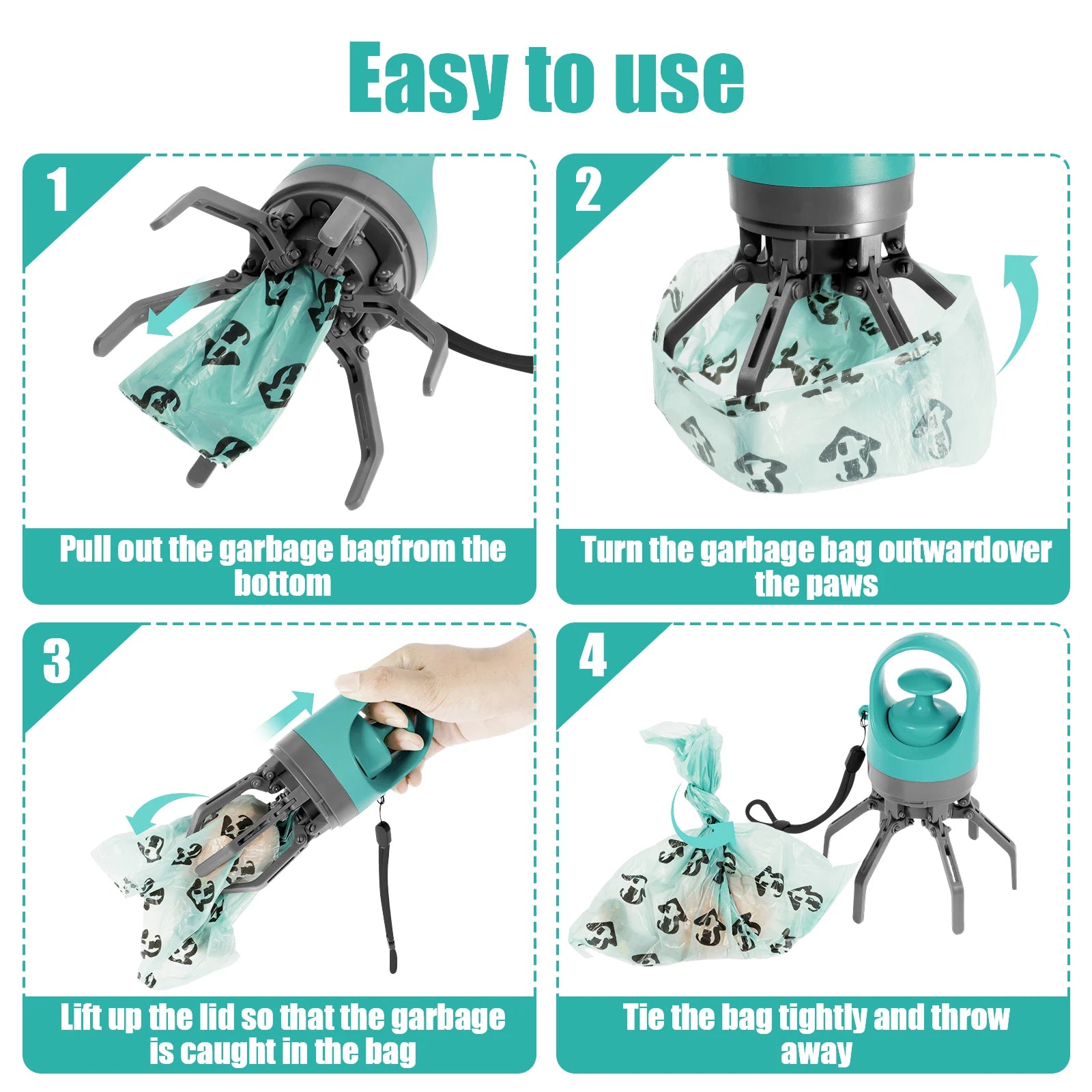 Portable 6-Claw Poop Scooper with Waste Bag – Eco-Friendly Dog Waste Picker