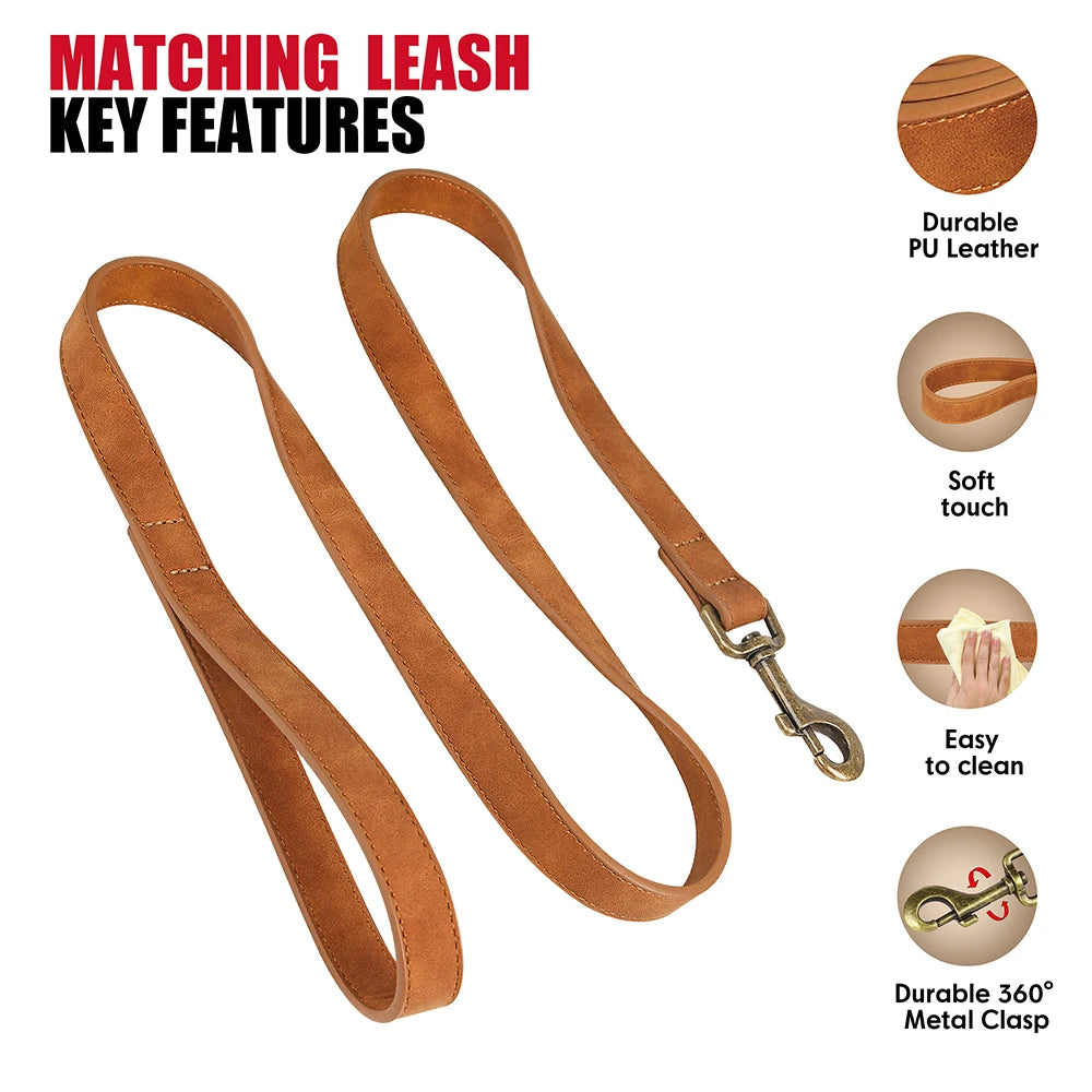 PU Leather Dog Collar & Leash Set – Adjustable, Durable & Soft for Small to Large Dogs