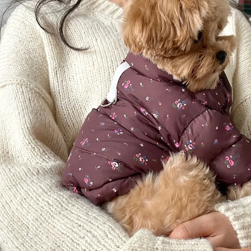 Floral Winter Dog Coat – Warm Thickened Cotton Jacket for Small Dogs