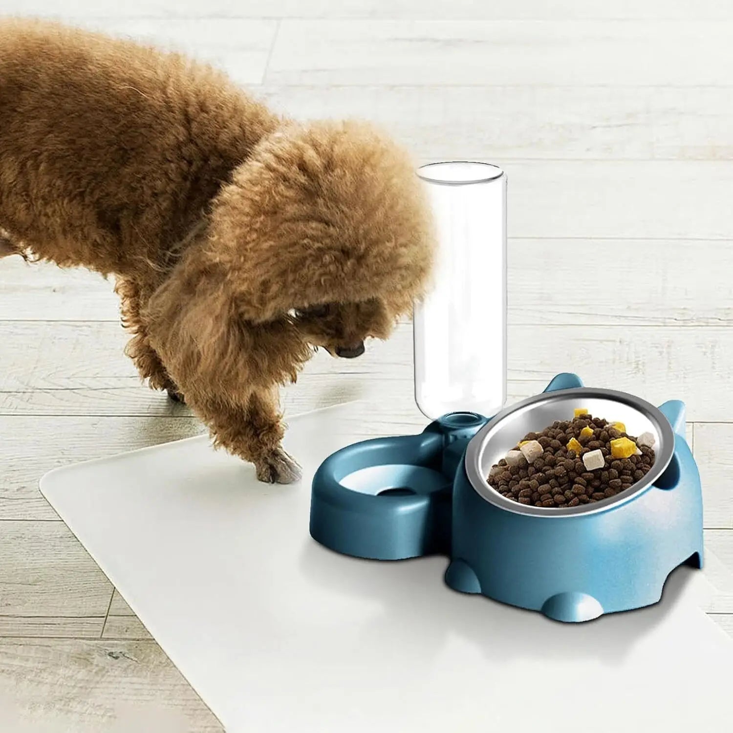Tilted Pet Bowl Set with Automatic Water Dispenser – No-Spill Food & Water Feeder